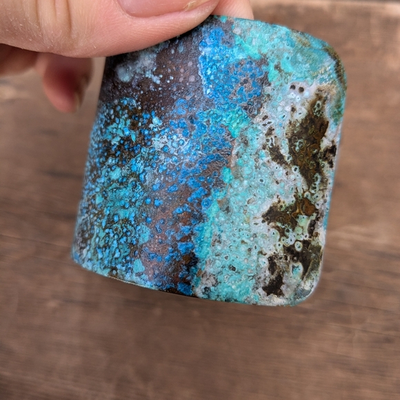 Blue Oxidized Rustic Wide Brass Cuff Bracelet - Picture 11 of 11